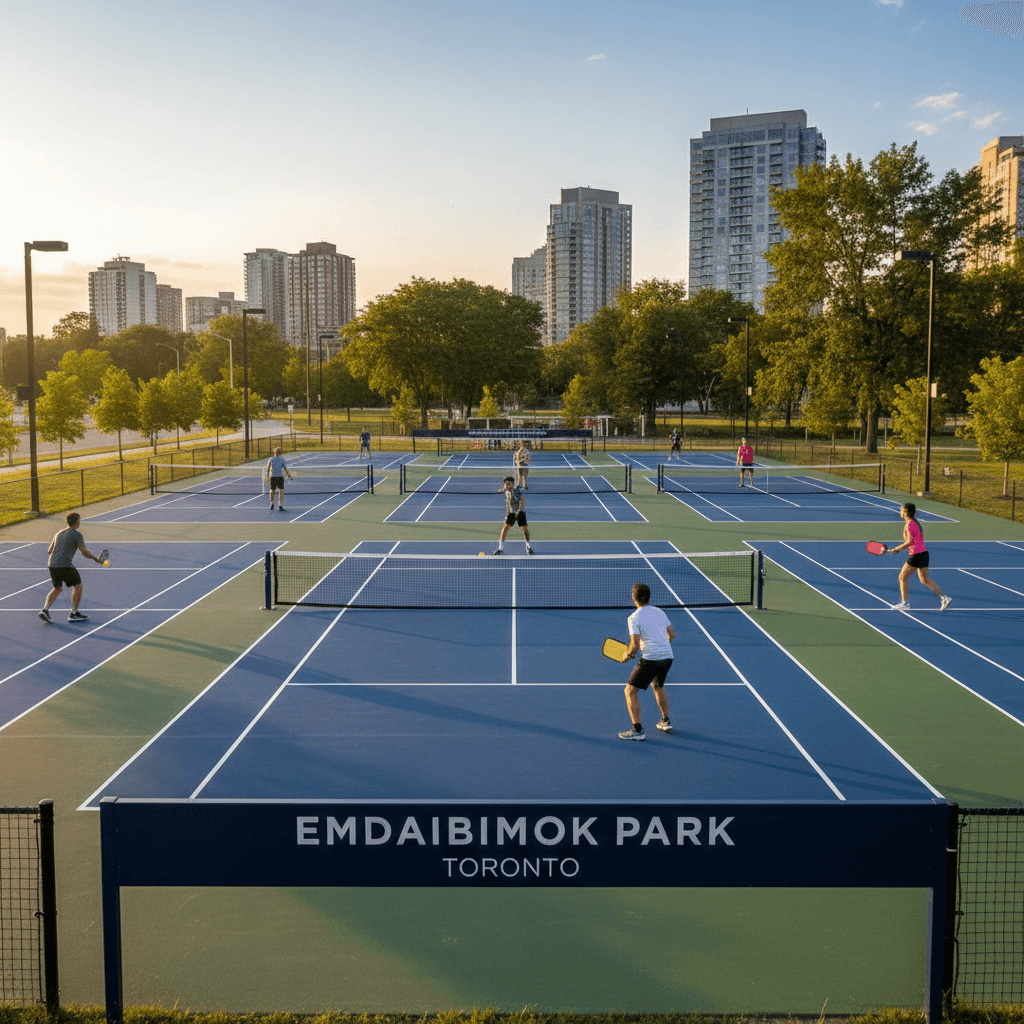 Pickleball players in action on outdoor courts